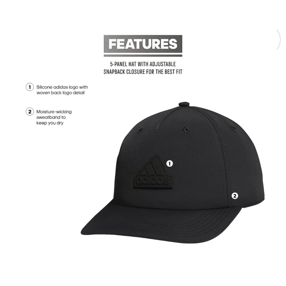 Adidas‎ Mens Sport Snapback Hat Black Blackout 5-Panel AEROREADY Cap IR0750 NEW